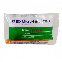 Шприц инсулиновый, Micro-Fine Plus (Микрофайн плюс) 0.5 мл р. 0.33ммх12.7мм 29G №10 u-100